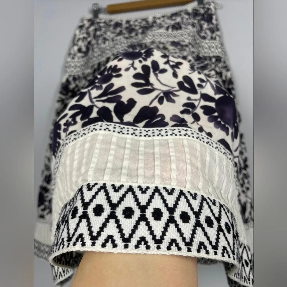 Talbots tiered floral skirt bands of embroidery Navy White sz 18 - Picture 2 of 6